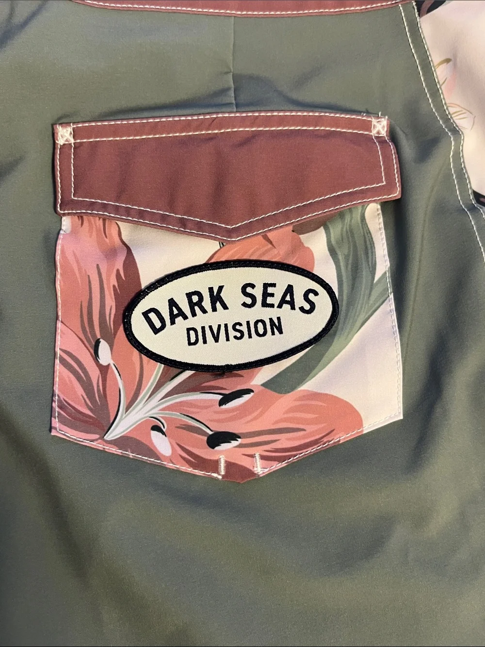 Sage Green Men’s Floral-Panel Swim Board Shorts